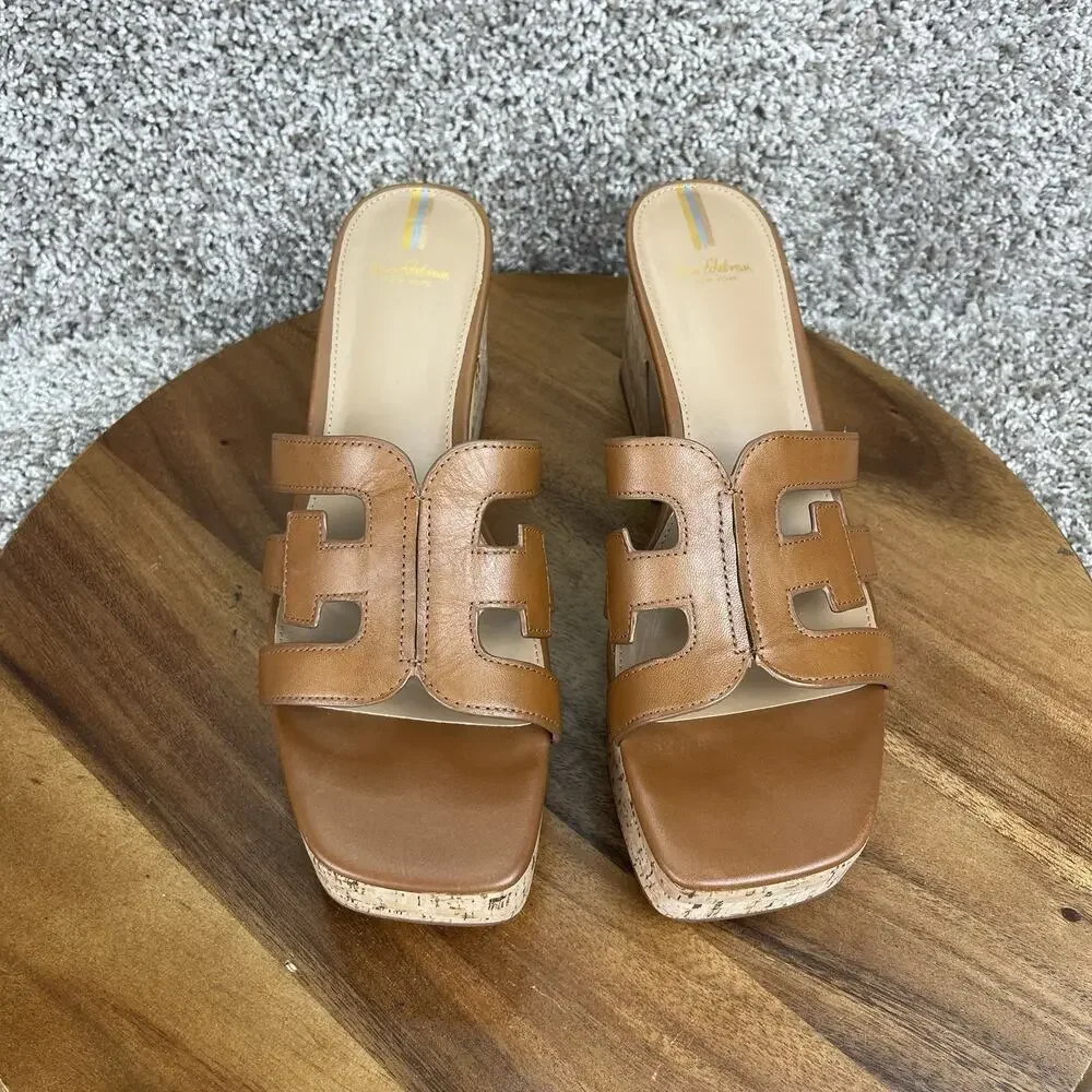 Sam Edelman Dev Square Toe Women's 10.5M Embellished Logo Strap Platform Saddle